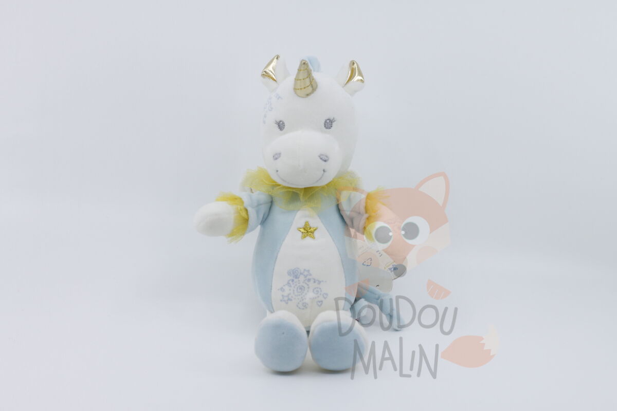  - spandex - peluche licorne bleu blanc or 20 cm 